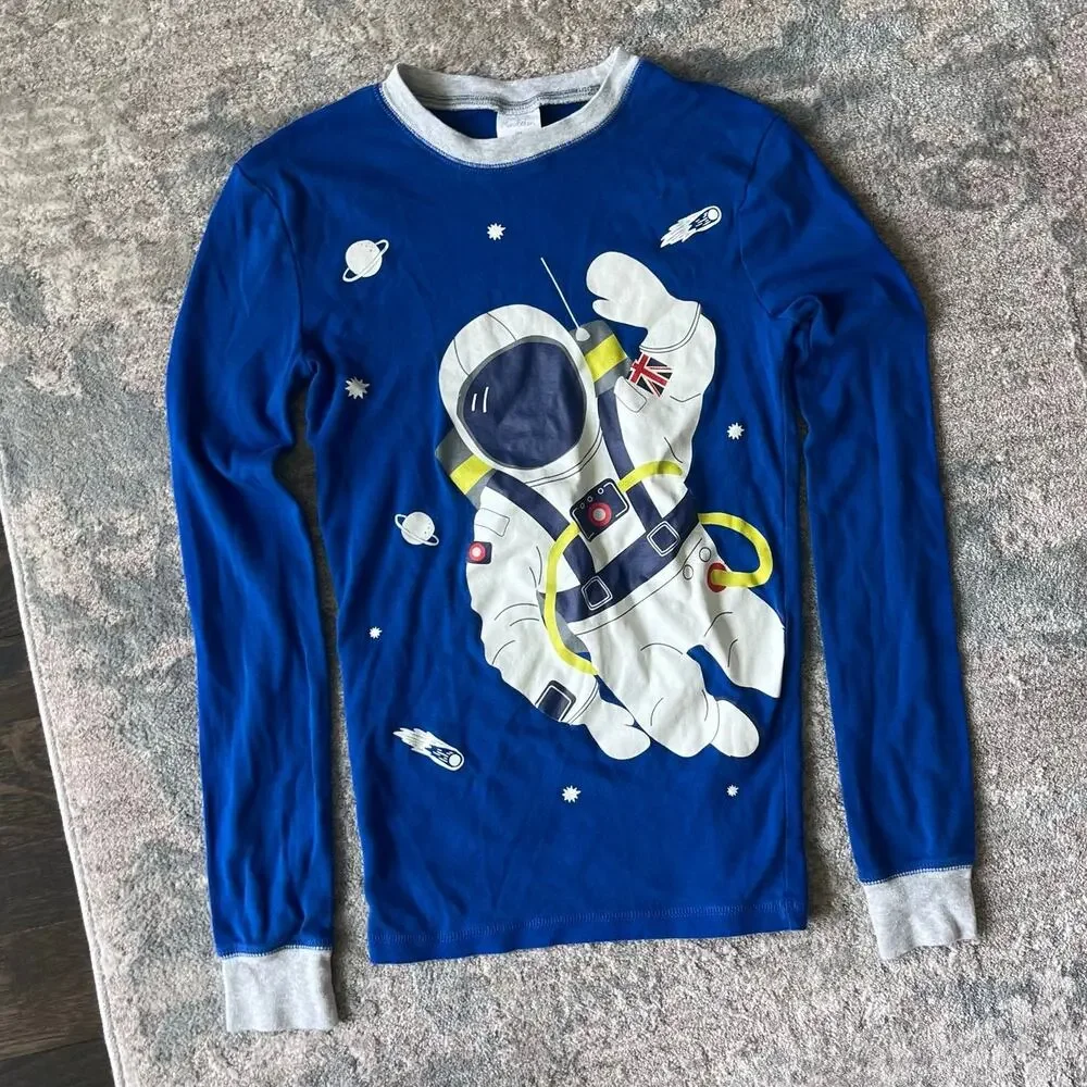 Mini Boden Snug Long John Pajamas Blue Astronaut 14